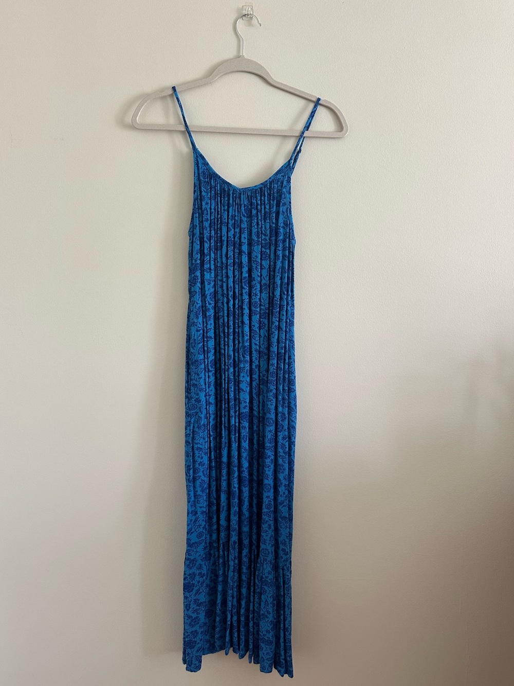 Blue Floral Pleated Slip Dress